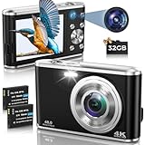 Digitalkamera, 4K AutoFocus Fotoapparat Digitalkamera mit Dual-Kamera mit 32GB...