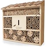 WILDLIFE HOME Bienenhotel Insektenhotel mit Rindendach I Unbehandelt, Bienenhaus aus...