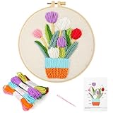 JSRQT Tulpen-Stickerei-Starter-Kits, Nadelspitzen-Sticksets für Anfänger, Erwachsene und...