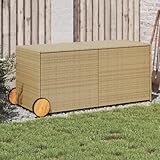 Xichuzi Gartentruhe mit Rollen Beige 283L Poly Rattan, Gartenschrank, Gartenbox, Paketbox,...
