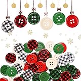 60 Stück 6 Farben Bunte Holzknöpf zum Basteln 20mm 4 Löcher Weihnachten Rund...