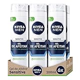 NIVEA MEN Sensitive Rasiergel (6 x 200 ml), Rasiergel für empfindliche Haut,...