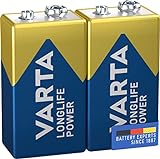 VARTA Longlife Power 9V Block 6LR61 Batterie (2er Pack) Alkaline E-Block Batterien -ideal...