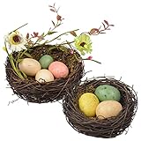 WideSmart Ostern Bird Nest,2 Stück Vogelnest Deko -Vogelnest mit Eiern Osternest...