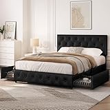 Yaheetech Polsterbett 140 x 200 cm Doppelbett Bettrahmen mit 2 Schubladen...