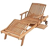 Sonnenliege Gartenliege Relax-Liege Teak-Holz inkl. Räder Tablett – Lehne & Fußteil...