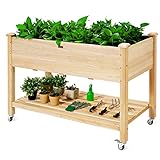 GOPLUS Hochbeet mit Rollen, Gartenbeet mit Ablage & Abflusslöcher, Pflanzbeet aus...