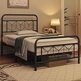 Yaheetech Vintage Metallbett 90 x 200 cm, Bettrahmen Bettgestell mit Hohem Kopfteil,...