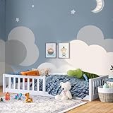 Bellabino Vere Bodenbett 90x200 Montessori Kinderbett mit Rausfallschutz & Lattenrost,...