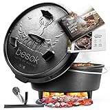 besøk® Dutch Oven Feuertopf [ca. 6 Liter] BBQ gusseiserner Kochtopf bereits...