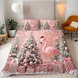 Weihnachten Bettwäsche 135x200 Set 3 Teilig - Mikrofaser Bettwäsche Set - 3D Druck Rosa...