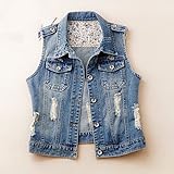 QIUFEN Ärmellose Jeansweste Für Damen - Mode Einfarbige Löcher Ärmellose...