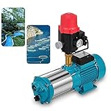 Kreiselpumpe, 1300W Edelstahl Kreiselpumpe Hauswasserwerk Gartenpumpe INOX 6000L/H mit 9.8...