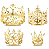 CLUEWR 4 Stück goldene Kronen-Kuchenaufsätze, Mini-Kronen für Blumensträuße,...