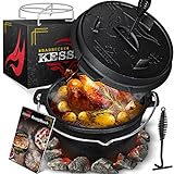 KESSER® Dutch Oven Set BBQ 12 Liter, Feuertopf Schmortopf mit Edelstahluntersetzer,...