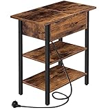 HOOBRO Beistelltisch, Flip-Top Sofatisch mit Ladestation und Ablagefläche,...