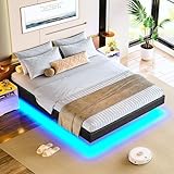 Brinlawb Bett 140x200 mit Lattenrost aus Holz, Bettgestell 140x200 cm mit LED...
