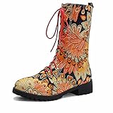 CUTEHEELS Damen Stiefeletten mit Flachem Absatz und Druck (Gelb, 37)