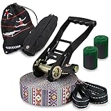 ALPIDEX Slackline Set 15 m + Baumschutz und Ratschenschutz, geeignet für Kinder,...