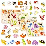 THE TWIDDLERS 4 Holzpuzzle Steckpuzzle Greifpuzzle für Babys & Kleinkinder - Montessori...