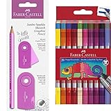 Faber-Castell 111677 - Bleistiftset Jumbo Sparkle, Pearl Pink & 151119 - Doppelfasermaler...