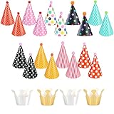 Shinelee 22 Stück Partyhüte Kindergeburtstag Papier Kegel Hüte mit Pompons...
