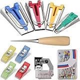 ANBOO 60 Stück Schrägbandformer Werkzeug Set mit 4 Bias Tape Maker 4 Stoffclips...