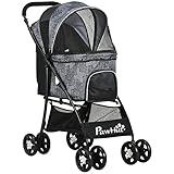 PawHut Hundewagen, faltbarer Hundebuggy, Hundetrolley mit Kissen, Katzenbuggy, Katzenwagen...