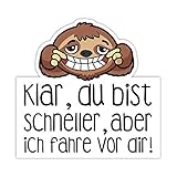 easydruck24de Faultier Auto-Aufkleber Klar bist du schneller Aber ich fahre vor dir I 10...