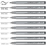 ANYUKE Schwarz FineLiner Stifte, 9 Pigment Liner Set, Pinsel & Kalligraphie...