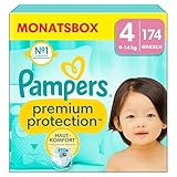 Pampers Baby Windeln Größe 4 (9-14kg) Premium Protection, Maxi, MONATSBOX, bester...