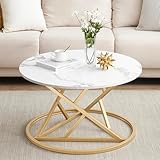 ZZINOKE Couchtisch Rund,Marmor Couchtisch mit Gold Metallrahmen,80cm Geräumiger...