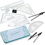 CALCUSO Zirkel-Set Geometrieset 12-Teilig mit Zirkel, Geodreieck, Parabel,...