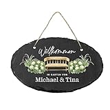 Schiefertafel für den Garten (oval) | personalisiert mit bis zu zwei...