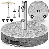 tillvex® Granit Sonnenschirmständer mit Rollen & Teleskopgriff 27 kg Rund |...