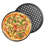 ORAGKE Pizzablech & Lochblech Ø 32 cm, Pizzablech Rund 2er Set Carbonstahl,...
