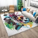 Teppich 120x170 cm rutschfest Waschbar Teppich, Sportthema Fußball Graffiti...
