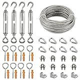 Drahtseil Edelstahl Set, 20M Kletterhilfe Stahlseil mit Spannschlöss M5 Haken+Öse,...