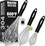 Walfos® Schneebesen Set Edelstahl, Schneebesen Edelstahl - Rührbesen 21cm + 23cm+ 28cm,...