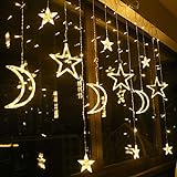 LED Sterne Lichterkette, 138 LED Sterne Mond Lichtervorhang Weihnachtsbeleuchtung, Fenster...