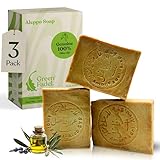 GREEN FADEL Aleppo Seife Original, 100% Olivenöl, 3 x ca. 200g (Genuine),...