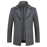 KUDMOL Herren Mantel umd Weste 2-in-1-Winterjacke Wollmantel Dick Wintermantel...