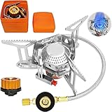 Campingkocher 3500W-Gaskocher Camping mit Piezozündung und Tragebox- Outdoor Windschutz...