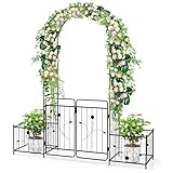 GOPLUS Rosenbogen aus Metall, Torbogen mit Türen & Pflanzkästen, Rosentor...