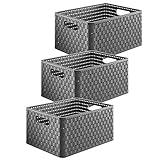 Rotho Country 3er-Set Aufbewahrungsbox 18l in Rattan-Optik, Kunststoff (PP)...