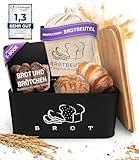 Brotkasten Schwarz – Brotbox mit Bambusdeckel als Schneidebrett [2in1 Brotbehälter]-...