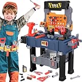 Kinder Werkbank Werkzeugkasten, Lernset Faltbare Werkzeugbank für Kinder Set...