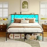 IRONCK Bett 160x200 mit LED Beleuchtung, Bettgestell 160x200 mit Steckdose, 1...