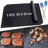 HELESIN BBQ Grillmatte für Gasgrill,5er Set Teflon Grillmatten Backmatte 40 * 50cm+ 2...