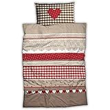 CASATEX Baumwolle Renforcé Bettwäsche Landhaus rot braun, Größe:155x220 cm + 80x80 cm